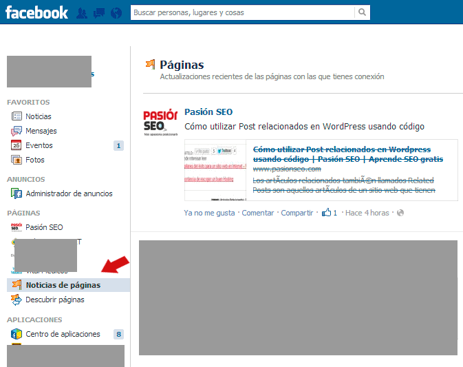 Facebook y sus noticias de paginas