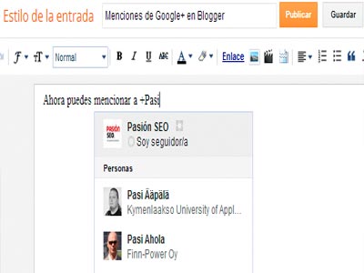 Mencionar personas de Google+ en Blogger