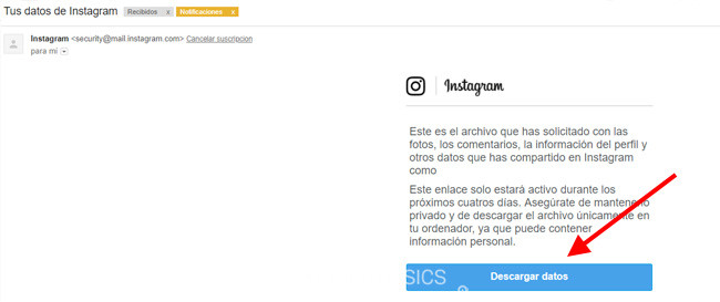 archivod e backup de instagram solicitado