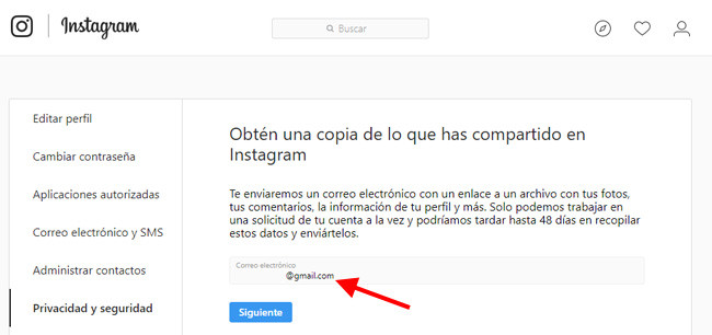 obten una copia de lo que has compatido en isntagram