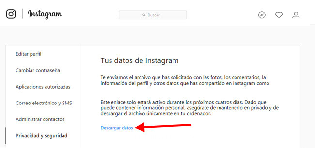 tus datos de instagram de backup